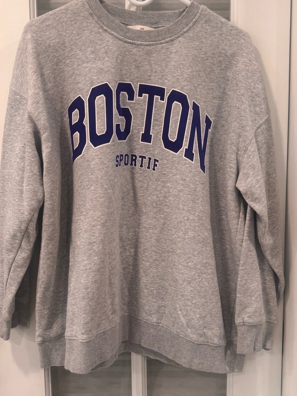 H&M Gray Crewneck Sweatshirt with Blue 'BOSTON' Graphic